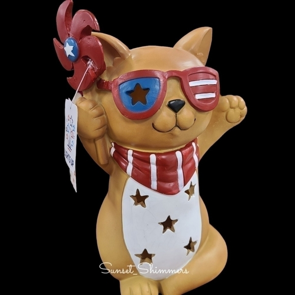 Patriotic Light up CAT Americana 4th of July Memorial Day Figurine Statue Decor - Picture 7 of 11